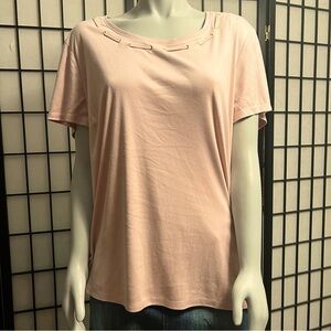 Chico’s Pink/Peach Boatneck Short Sleeve Suede-Like Top